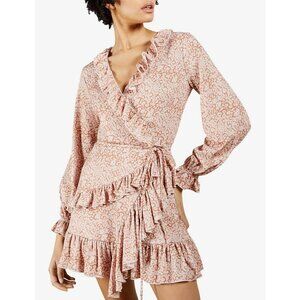 Ted Baker Quiin Wrap Floral Dress V-Neck Ruffle Boho Size 4 NWT